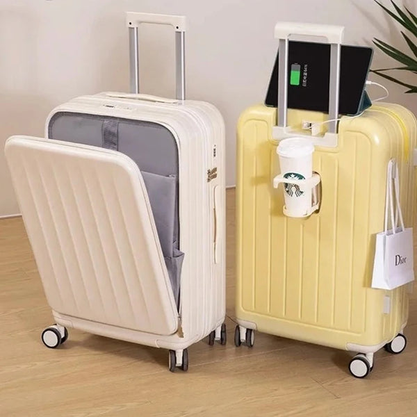 20"22"24"26 Inch Luggage New Front-opening Multifunctional Trolley Case with Cup Holder Boarding Box Rolling Suitcase - tuttostyle4u