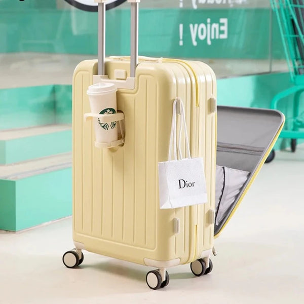 20"22"24"26 Inch Luggage New Front-opening Multifunctional Trolley Case with Cup Holder Boarding Box Rolling Suitcase - tuttostyle4u