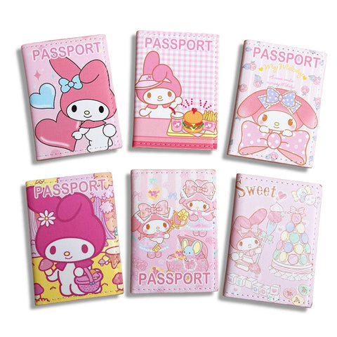 Sanrio MY Melody Passport Cover Girls Travel Passport Holder PU Leather Function Business Card Case For Women ID Card Holder - tuttostyle4u