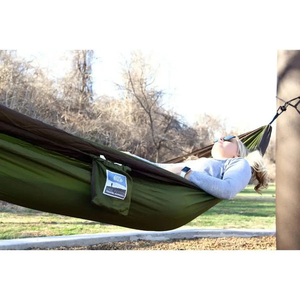 Single Person Portable Travel Hammock with Hanging Kit Army Green/Sand Brown Lightweight & Strong Breathable & Quick-Drying - tuttostyle4u