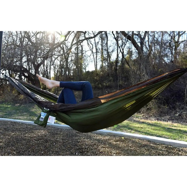 Single Person Portable Travel Hammock with Hanging Kit Army Green/Sand Brown Lightweight & Strong Breathable & Quick-Drying - tuttostyle4u