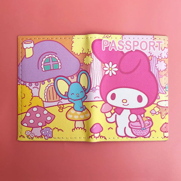 Sanrio MY Melody Passport Cover Girls Travel Passport Holder PU Leather Function Business Card Case For Women ID Card Holder - tuttostyle4u