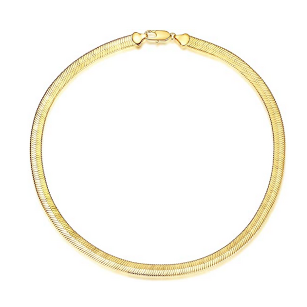 Gold Snake Chain Necklace Flat Herringbone Choker for Women 18 Inch - tuttostyle4u