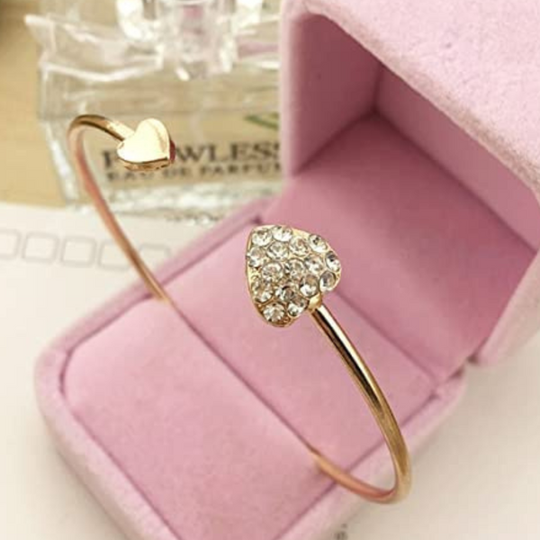 Crystal Double Heart Bow Bilezik Cuff Opening Bracelet - tuttostyle4u