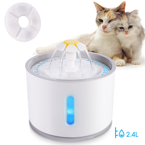 Automatic Pet Cat Water Fountain with LED Lighting 5 Pack Filters 2.4L USB Dogs Cats Mute Drinker Feeder Bowl Drinking Dispenser - tuttostyle4u