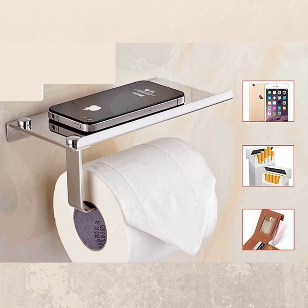 Toilet Paper Holder with Mobile Phone Storage Shelf Holders Wall Mounted Rack - tuttostyle4u