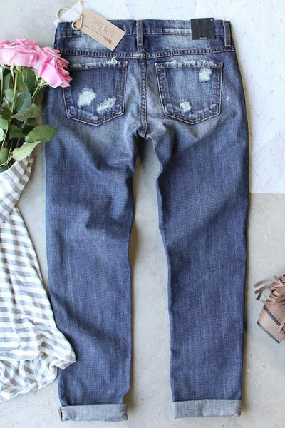 Vintage Plaid Print Patches Mid-waist Jeans - tuttostyle4u