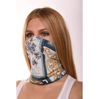 Aqua & Beige Patchwork Scarf Mask - tuttostyle4u