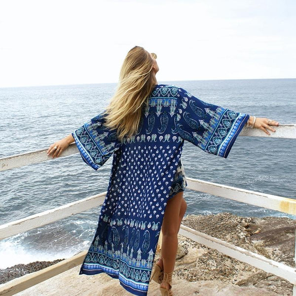 Blue Beach Long Cover-up Dress  Bohemia Style - tuttostyle4u