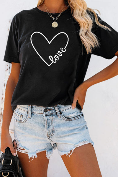Heart Shape Print T-shirt - tuttostyle4u