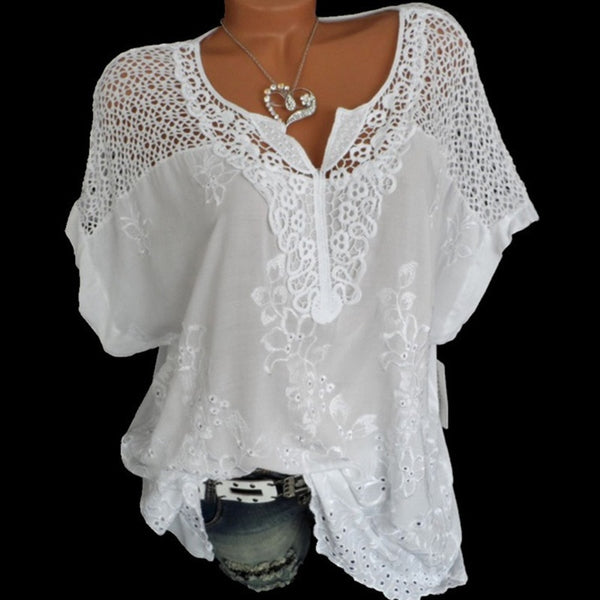 Women White  Chiffon Blouses Short Sleeve V Neck Summer Casual Style - tuttostyle4u