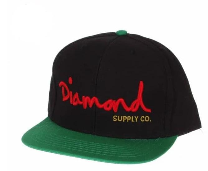 Diamond OG LOGO Snapback Cap Black Green Red - tuttostyle4u