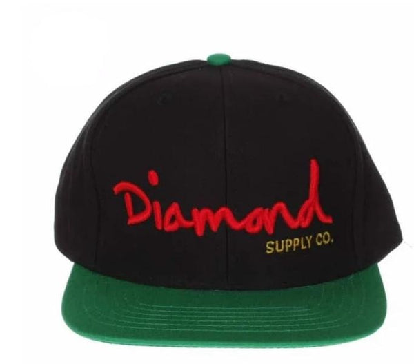 Diamond OG LOGO Snapback Cap Black Green Red - tuttostyle4u