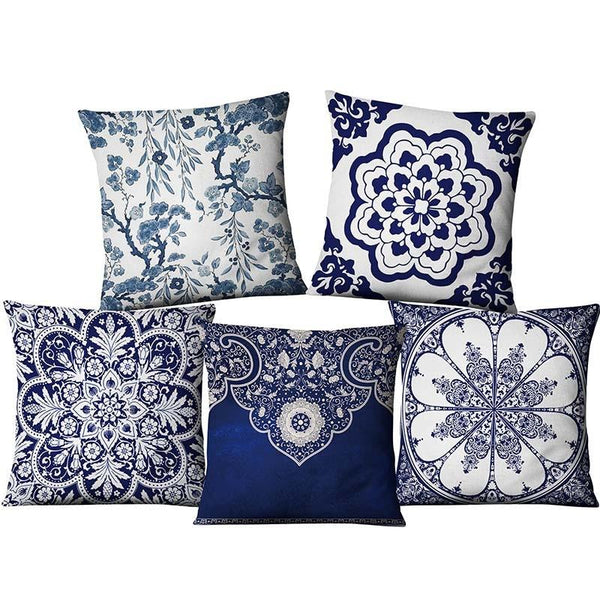 Mandalas Pillow Cases Blue and White - tuttostyle4u