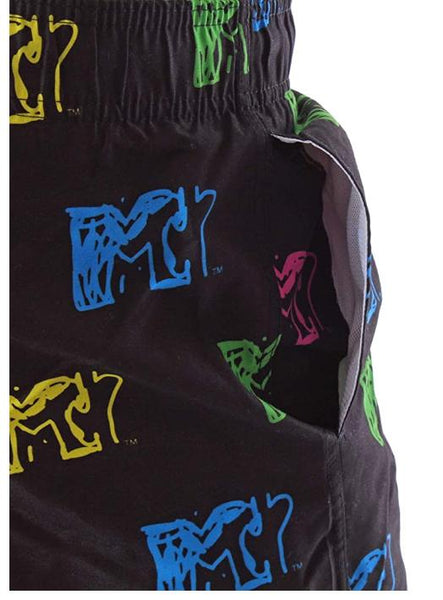 MTV Music Television Men's Neon Logo Allover Design Swim Trunks - tuttostyle4u