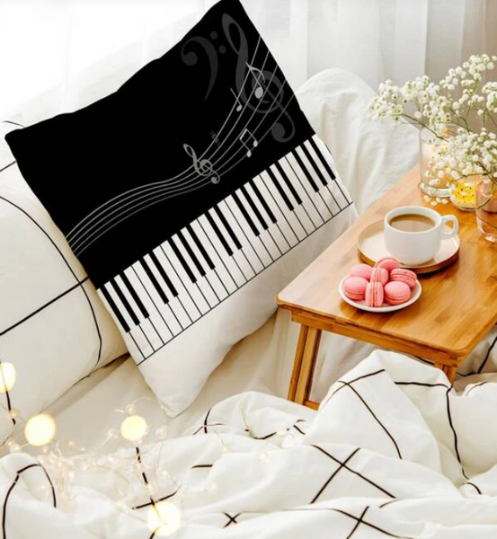 Music Note Print Cushion Cover Without Filler - tuttostyle4u