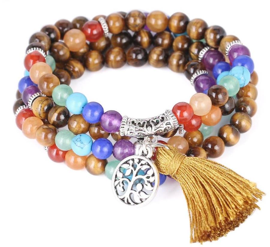 Natural Gem Stone Tiger Eye 108 Beads Multilayer Wrap Bracelets 7 Chakra  Meditation - tuttostyle4u