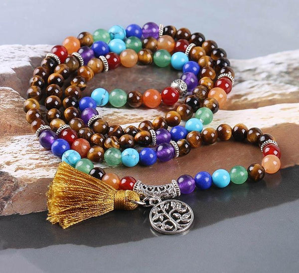 Natural Gem Stone Tiger Eye 108 Beads Multilayer Wrap Bracelets 7 Chakra  Meditation - tuttostyle4u