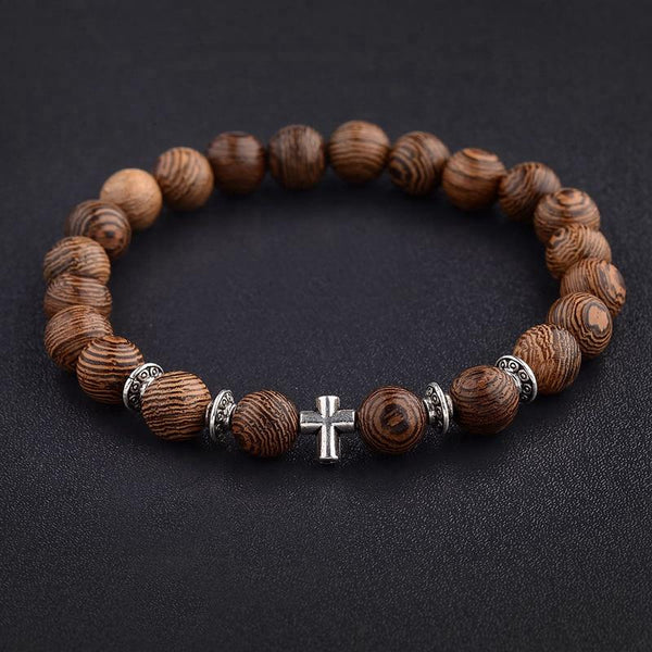 Natural Wood Beads Cross Bracelets Onyx Meditation Prayer Bead - tuttostyle4u