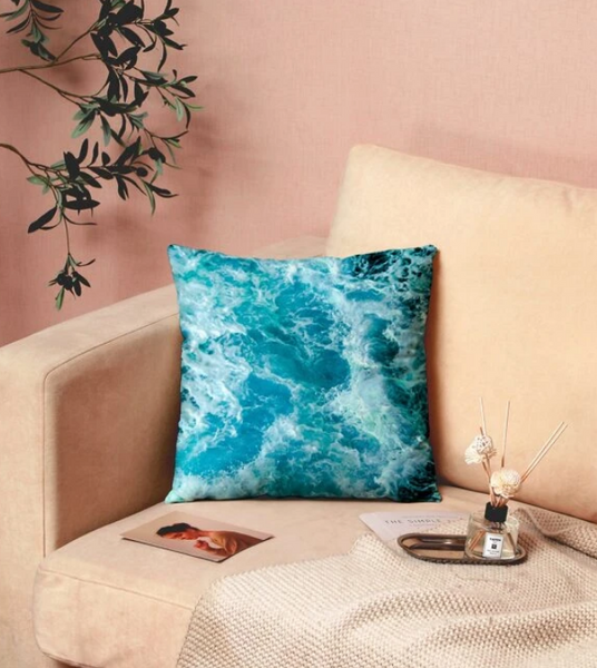 Sea Wave Print Cushion Cover Without Filler - tuttostyle4u