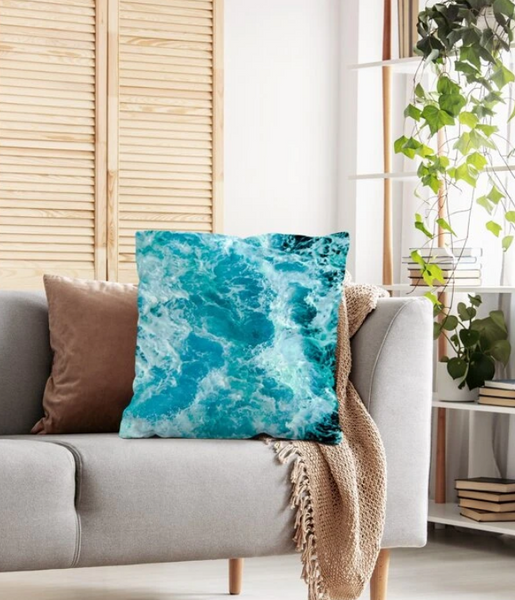 Sea Wave Print Cushion Cover Without Filler - tuttostyle4u