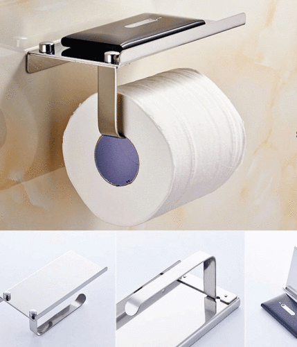 Toilet Paper Holder with Mobile Phone Storage Shelf Holders Wall Mounted Rack - tuttostyle4u