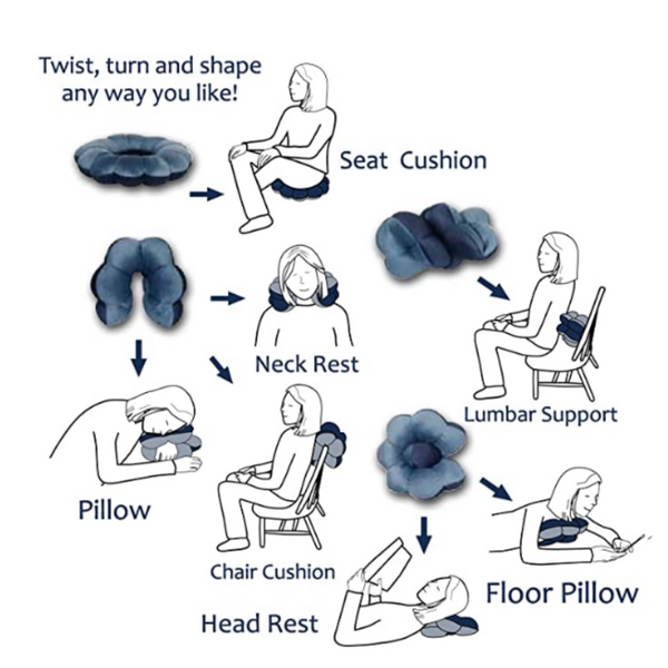 Pillow Travel Neck, Head, and Lumbar Support Pillow, Fleece Twistable Travel Pillow Filled with Microbeads (Blue) - tuttostyle4u