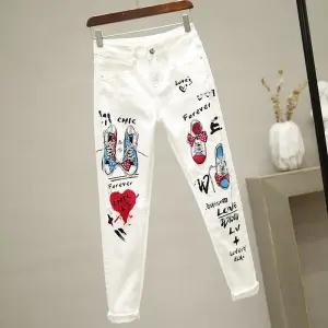 White Vintage High Waist Jeans  Women's slim Jeans Full Length - tuttostyle4u
