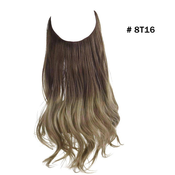 No Clip Wave Halo Hair Extensions Ombre Synthetic Natural Black, Blonde, Pink One Piece - tuttostyle4u