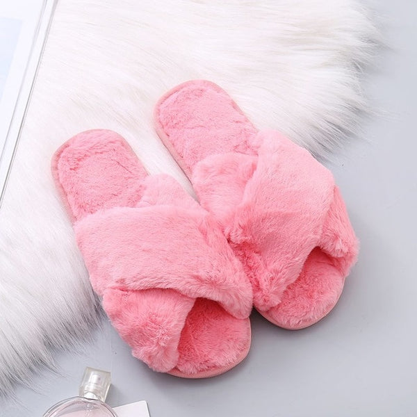 Winter  Slippers Faux Fur Fashion Warm Shoes Woman - tuttostyle4u