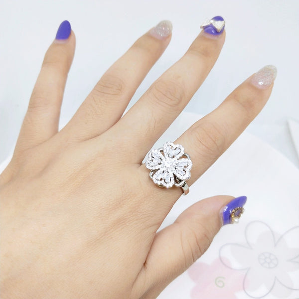 Lucky Whirling Four-Leaf Clover Full Zircon Ring - tuttostyle4u