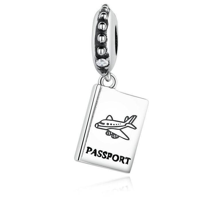 Silver Airplane Passport Dangle Bead Charm - tuttostyle4u