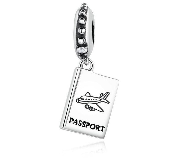 Silver Airplane Passport Dangle Bead Charm - tuttostyle4u