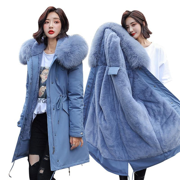 Winter Parkas coat hooded fur collar thick section warm - tuttostyle4u