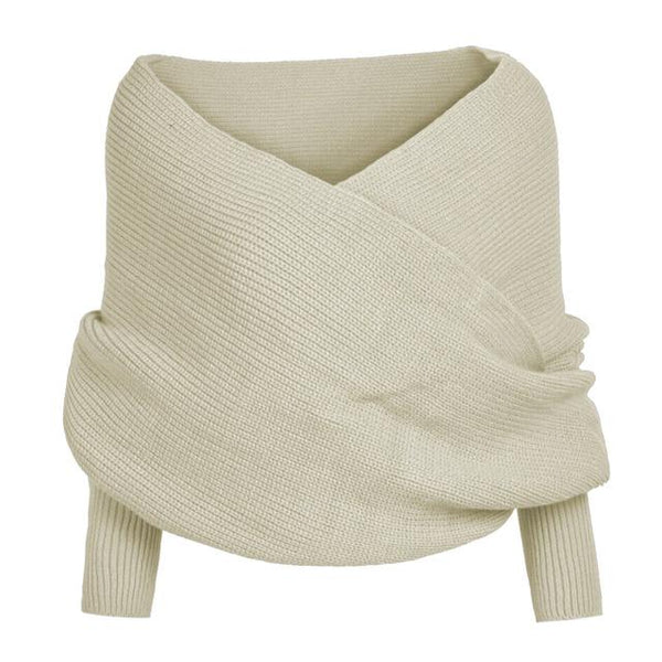 Women solid color Knitted Sweater Tops Scarf with Sleeve Wrap Winter Warm - tuttostyle4u