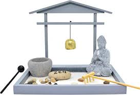 Zen Rock Garden Meditating Statue Bell Rake Sand Candle Burner Tray - tuttostyle4u